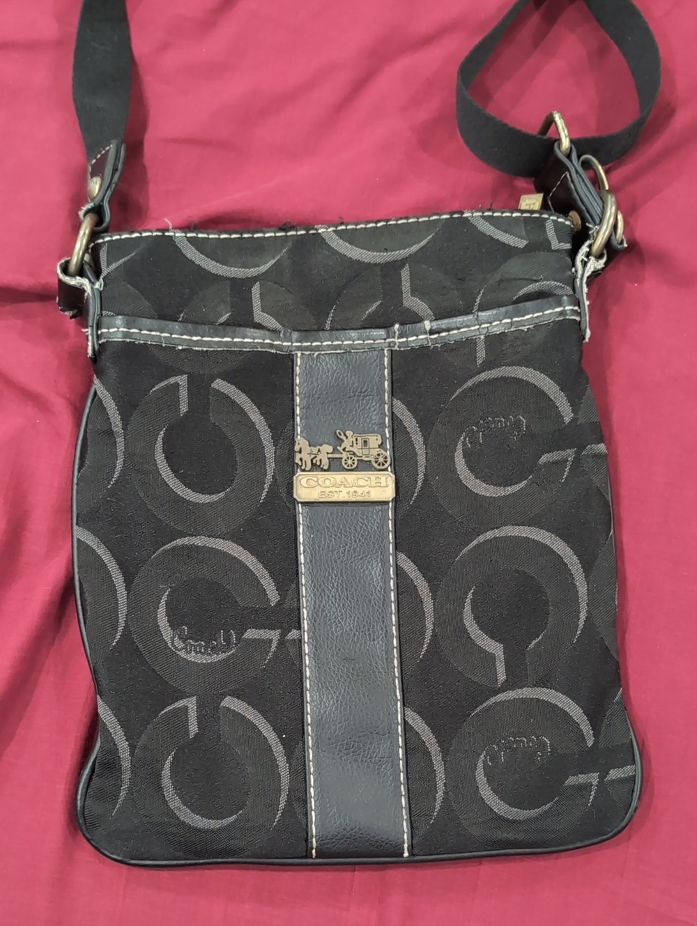 Coach Black Signature Jacquard Crossbody with Leather Trim